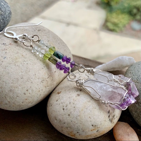 Amethyst Crystal & Bead Earrings - Picture 7 of 16